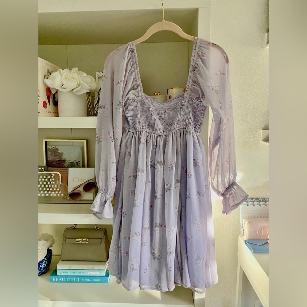 Floral Lavender Dress with Long Sleeves - Picture 3 of 3
